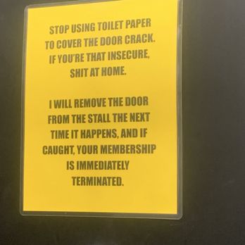 Bravata Fitness - Sign placed in the men's bathroom stall - Gyms Near Me - Chalmette, Louisiana