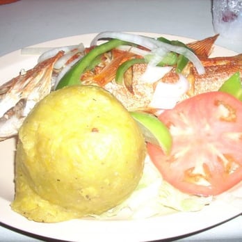 Puerta del Mar - Mofongo (mashed plantain), fried chillo ('chee-yo' or snapper) & house salad. BEST! - Seafood Near Me - Loíza, Puerto Rico Puerta del Mar - Mofongo (mashed plantain), fried chillo ('chee-yo' or snapper) & house salad. BEST! - Seafood Near Me - Loíza, Puerto Rico