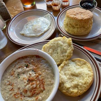 Pine State Biscuits - The Moneyball ($10): Biscuit with House Made Sausage Gravy, Marionberry jam ($1) - Breakfast & Brunch Near Me - Portland, Oregon