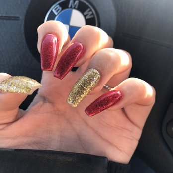 Jennie's Nails - Glitter gold and red coffin shape - Nail Salons Near Me - San Bruno, California Jennie's Nails - Glitter gold and red coffin shape - Nail Salons Near Me - San Bruno, California