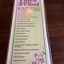 Wednesday and Sunday wine menu specials