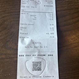Receipt from breakfast omlettte