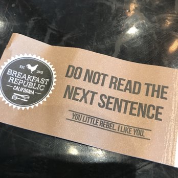 Breakfast Republic - The paper napkin saying. Funny - Breakfast & Brunch Near Me - Encinitas, California
