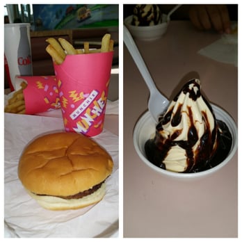 Kozmic Cones - Hamburger Martian Meal and chocolate sundae. $7.99 - Ice Cream & Frozen Yogurt Near Me - Hilo, Hawaii