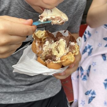 Bang Bang Ice Cream - WTF chocolate and vanilla bean scoop in egg waffle cone. He LOVES it! - Desserts Near Me - Toronto, Ontario