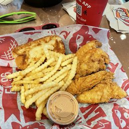 The box! 4 tenders, crinkle fries, Texas toast, opted for a second sauce (not pictured) vs. the coleslaw.