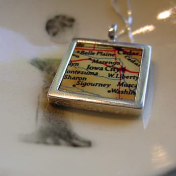 Iowa Artisans Gallery - Iowa City pendant by Kathy Lowenstern on a saucer by Iowa artist, Amanda Barr - Jewelry Near Me - Iowa City, Iowa Iowa Artisans Gallery - Iowa City pendant by Kathy Lowenstern on a saucer by Iowa artist, Amanda Barr - Jewelry Near Me - Iowa City, Iowa