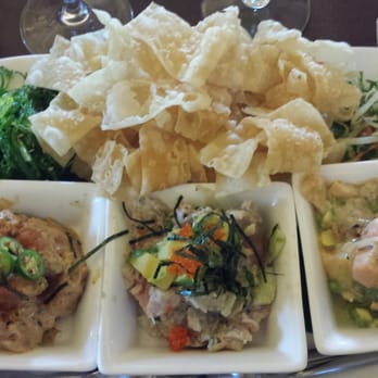 Pacific Catch - Hawaiian Poke Trio: (left to right) Ahi Serrano, California Style & Salmon. - Seafood Near Me - Campbell, California