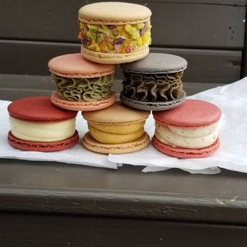 Dainties Macaron - Top: Fruit loops 2nd row: Milk tea, earl grey 3rd row: Red Velvet, Injeolmi, Red wine/fig - Macarons Near Me - Toronto, Ontario Dainties Macaron - Top: Fruit loops 2nd row: Milk tea, earl grey 3rd row: Red Velvet, Injeolmi, Red wine/fig - Macarons Near Me - Toronto, Ontario