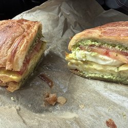 Rose 32 cafe - custom sandwich!  I call it a "breakfast caprese sandwich" -- it's a croissant with egg, mutz, tomato and pesto. De-lish