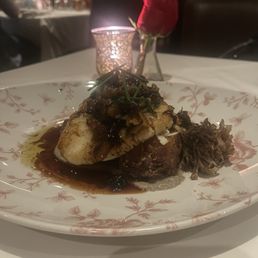 Sea Bass. I would order the topping on the side next time as it was a bit sweet. Potatoes were sooo good. Sea Bass. I would order the topping on the side next time as it was a bit sweet. Potatoes were sooo good.