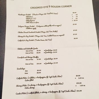 Crooked Eyes Boudin Corner - Menu - Cajun/Creole Near Me - Rockport, Texas Crooked Eyes Boudin Corner - Menu - Cajun/Creole Near Me - Rockport, Texas