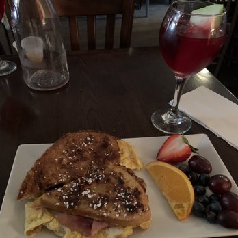 HoM Bay Ridge - French toast sammy and a glass of watermelon sangria - Breakfast & Brunch Near Me - Brooklyn, New York