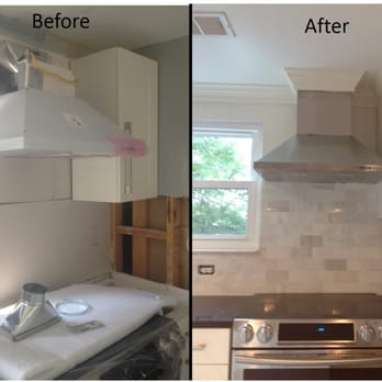 Home Perfection Contracting - Before and after photos of Ahmad's work. The picture on the left shows how the previous contractor left the range hood. - General Contractors Near Me - McLean, Virginia