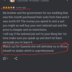 Bronte Menswear - I don't see how she is still working there. Maybe she's giving her boss the same treatment she gave my husband.