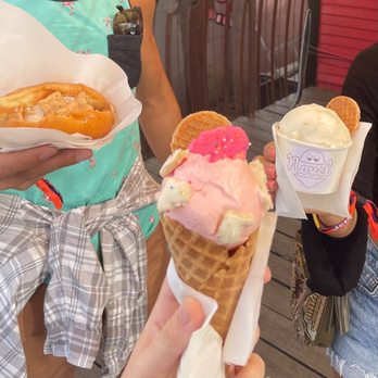 Novel Ice Cream - Bourbon Toffee Caramel Crunch Donut, Circus Animal Cookie Cone, Lavender Scoop - Desserts Near Me - Phoenix, Arizona