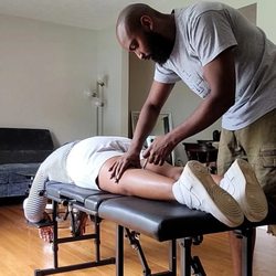 Back Right Mobile Chiropractic - Knee adjustment using Activator (we also do manual adjustments for extremity issues).