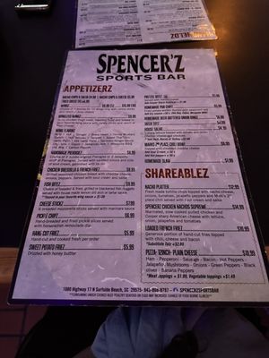 Menu photo 2 Spencerz Sports Bar Surfside beach, SC
