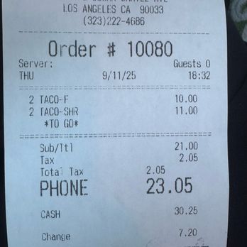Las Brisas - Receipt - Mexican Near Me - Los Angeles, California Las Brisas - Receipt - Mexican Near Me - Los Angeles, California