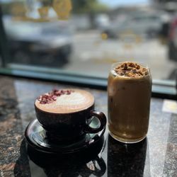 Sama Coffee Shop - Rose Cardamom Honey Latte and her Biscoff Cloud by her side