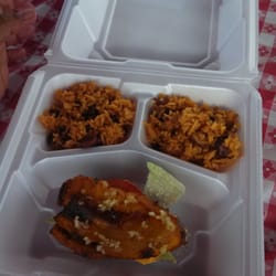 Lady Di's Puerto Rican Authentic Cuisine - Jibaro Sandwich made with platano and steak. The well seasoned beans and rice was really good