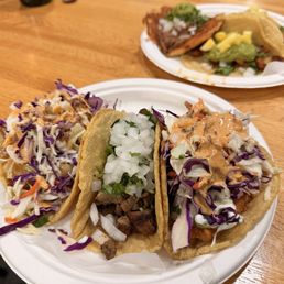 Fish, asada, and shrimp tacos