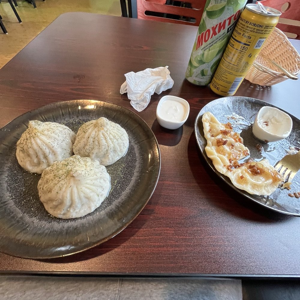 Pal Man - Khinkali (left) Cheese & Potato Perogi (right) Georgian seltzer pear juice Non-Alcoholic - American Near Me - Federal Way, Washington Pal Man - Khinkali (left) Cheese & Potato Perogi (right) Georgian seltzer pear juice Non-Alcoholic - American Near Me - Federal Way, Washington