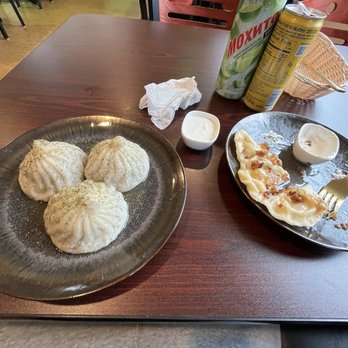 Pal Man - Khinkali (left) Cheese & Potato Perogi (right) Georgian seltzer pear juice Non-Alcoholic - American Near Me - Federal Way, Washington Pal Man - Khinkali (left) Cheese & Potato Perogi (right) Georgian seltzer pear juice Non-Alcoholic - American Near Me - Federal Way, Washington