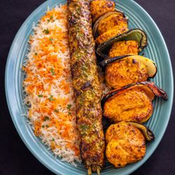Chicken Koobideh & Chicken Kabob combination plate