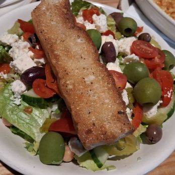 The Barrel Club - Mediterranean Salad with a breadstick. - New American Near Me - Oak Lawn, Illinois The Barrel Club - Mediterranean Salad with a breadstick. - New American Near Me - Oak Lawn, Illinois