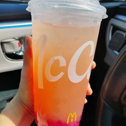 Large Pineapple Mango Refresher (with strawberry popping boba). $4.19. I got it with less syrup.