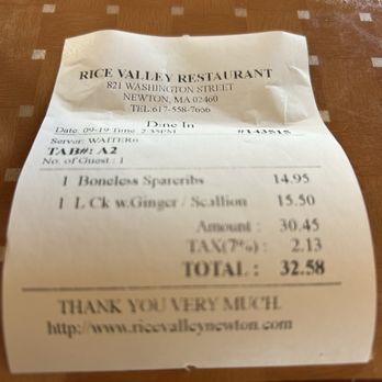 Rice Valley - My hard earn money wasted - Chinese Near Me - Newton, Massachusetts