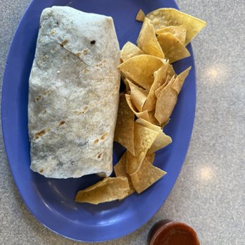 Buenos Grill - Crunchy tofu burrito with chips and chipotle salsa. This is very good food. - Mexican Near Me - Reno, Nevada