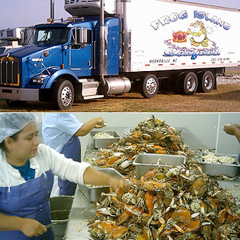 Frog Island Seafood - two pictures of a truck and workers - Seafood Markets Near Me - Barco, North Carolina