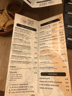Menu photo 2 Maiz, Agua y Cal Madrid, M