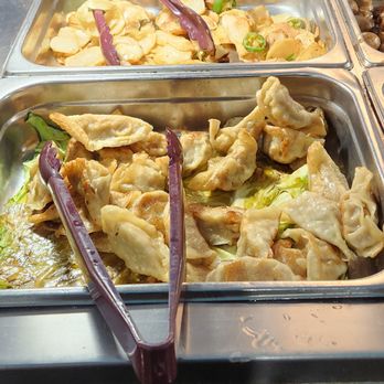 Flaming Buffet - BOTTOM-Pork pot stickers. TOP-Potatoes. - Seafood Near Me - Chino, California