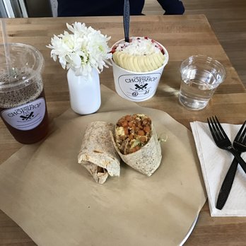 Original ChopShop - The Acai Bowl, Sunrise Wrap, and tea made for a great breakfast with my friend! - New American Near Me - Tempe, Arizona