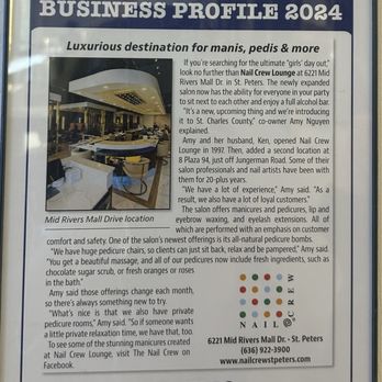 Nail Crew & Spa - July 24, 2024 Business Profile MidRivers Newsmagazine - Nail Salons Near Me - Saint Peters, Missouri Nail Crew & Spa - July 24, 2024 Business Profile MidRivers Newsmagazine - Nail Salons Near Me - Saint Peters, Missouri