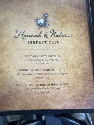 Menu photo 4 Hannah and Nate's Albuquerque, NM