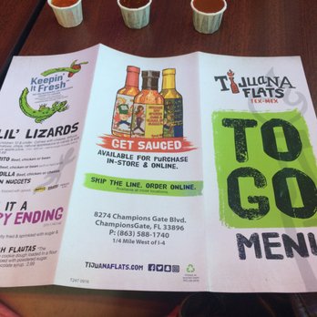 Tijuana Flats - Backside of To Go Menu - Tex-Mex Near Me - Champions Gate, Florida Tijuana Flats - Backside of To Go Menu - Tex-Mex Near Me - Champions Gate, Florida
