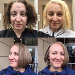 From top left - before, during, and after a color correction, foil, and toning by Shannon. I am so happy with the results!