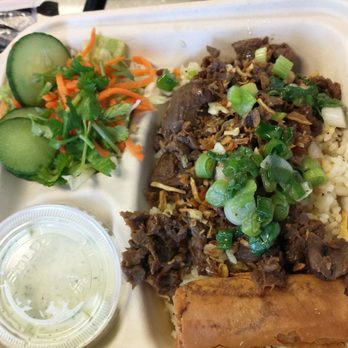 Roostar Vietnamese Grill - My ribeye steak rice plate in a box - Vietnamese Near Me - Houston, Texas