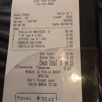 Picaro - Blue ink extra "Service charge" - Spanish Near Me - San Francisco, California Picaro - Blue ink extra "Service charge" - Spanish Near Me - San Francisco, California