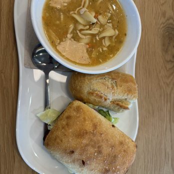 Panera Bread - Half Hot Italian half Chicken noodle soup - Salad Near Me - Buckeye, Arizona Panera Bread - Half Hot Italian half Chicken noodle soup - Salad Near Me - Buckeye, Arizona