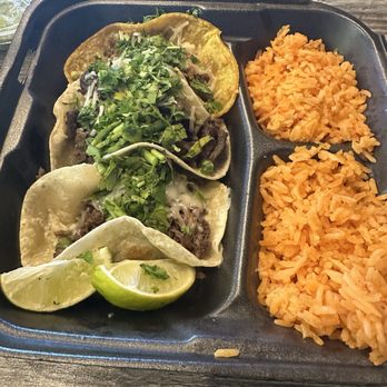 Mesquite Fresh Street Mex - Three tacos with rice - Mexican Near Me - Phoenix, Arizona
