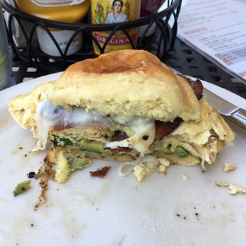 Over the Counter - Pesto Egg Sandwich with Avocado. Always a good sign when there's more egg than bread. - New American Near Me - Worthington, Ohio