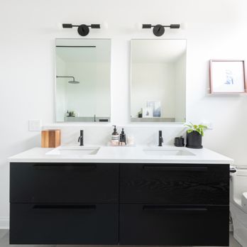 Guided Design Cabinetry & Interiors - a bathroom with two sinks - Cabinetry Near Me - Chicago, Illinois Guided Design Cabinetry & Interiors - a bathroom with two sinks - Cabinetry Near Me - Chicago, Illinois