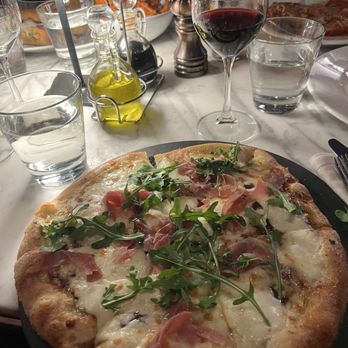 La Bella Trattoria - Restaurant Week - prosciutto & fig jam pizza with a glass of Ceretto Barolo - Italian Near Me - Chicago, Illinois La Bella Trattoria - Restaurant Week - prosciutto & fig jam pizza with a glass of Ceretto Barolo - Italian Near Me - Chicago, Illinois