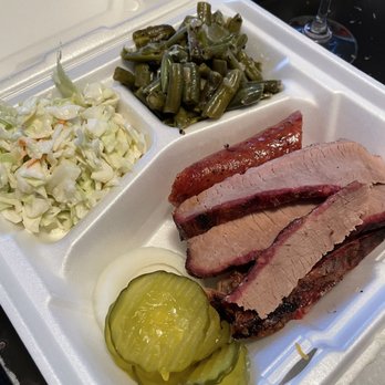 The Green Mesquite BBQ & More - 2 Meat BBQ Plate, Cole Slaw, Green Beans - Barbeque Near Me - Austin, Texas The Green Mesquite BBQ & More - 2 Meat BBQ Plate, Cole Slaw, Green Beans - Barbeque Near Me - Austin, Texas