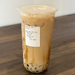 Braganza Tea Bar - Brown sugar milk tea [boba, lychee jelly, kanten jelly] regular sweet & milk